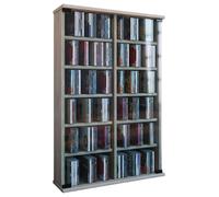 VCM Etagère CD en bois | Armoire CD avec portes en verre de sécurité ESG pour 300 CD ou 130 DVD ou 72 vidéos| Dimensions : H. 92 x L. 60 x P. 18 cm | Etagère DVD élégante | Etagère Blu ray | Etagère C