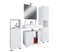VCM Flandu II Ensemble de 4 meubles de salle de bain, meuble bas, armoire haute, blanc