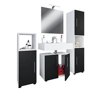 VCM Flandu II Ensemble de 4 meubles de salle de bain, meuble bas, armoire haute, blanc/noir