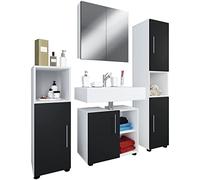 VCM Flandu III Ensemble de meubles de salle de bain 4 pièces comprenant meuble bas, armoire midi, armoire haute et miroir, meubles de salle de bain - Flandu III blanc/noir