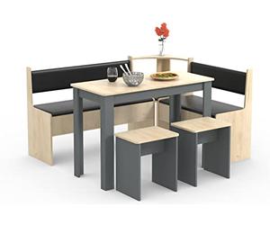 VCM Groupe de bancs d'angle Groupe de sièges de Cuisine Banc Table Tabouret Esal Maxi Groupe de bancs d'angle Groupe de sièges de Cuisine Banc Table Tabouret Esal Maxi Anthracite/Chêne Miel