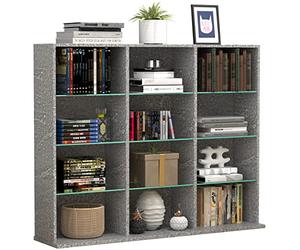 VCM Holz CD DVD Standregal Bücherregal Raumteiler Deko Regal Glas Zilas L Aspect béton