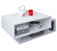 VCM Holz Couchtisch | Sofatisch mit ausreichend Stauraum | Maße ca. H. 35 x B. 88 x T. 50 cm | Wohnzimmertisch - Runila Blanc