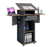 VCM Holz Mobiles Rednerpult | Maße ca. H. 107 BIS 128 cm x B. 60 BIS 123 cm x T. 44 cm | rollbar mit Schublade | Stehpult | Stehtisch - Salia Anthracite