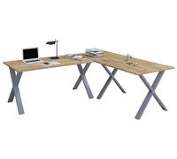 VCM Holz Schreibtisch | Eckschreibtisch Schlicht | 190x130 | L Form Links Oder rechts | Arbeitstisch Platte 50 cm tief | Computertisch Büromöbel - Lona X Silber/Honig-Eiche