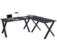 VCM Holz Schreibtisch | Eckschreibtisch Schlicht | 190x130 | L Form Links Oder rechts | Arbeitstisch Platte 50 cm tief | Computertisch Büromöbel - Lona X Schwarz/Anthrazit