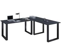 VCM Holz Schreibtisch | Eckschreibtisch Schlicht | 190x160 | L Form Links Oder rechts | Arbeitstisch Platte 80 cm tief | Computertisch Büromöbel - Lona U Schwarz/Anthrazit