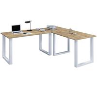 VCM Holz Schreibtisch | Eckschreibtisch Schlicht | 190x190 | L Form Links Oder rechts | Arbeitstisch Platte 80 cm tief | Computertisch Büromöbel - Lona U Silber/Honig-Eiche