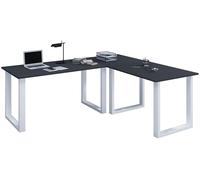 VCM Holz Schreibtisch | Eckschreibtisch Schlicht | 190x190 | L Form Links Oder rechts | Arbeitstisch Platte 80 cm tief | Computertisch Büromöbel - Lona U Silber/Anthrazit