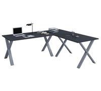VCM Holz Schreibtisch | Eckschreibtisch Schlicht | 220x220 | L Form Links Oder rechts | Arbeitstisch Platte 80 cm tief | Computertisch Büromöbel - Lona X Silber/Anthrazit