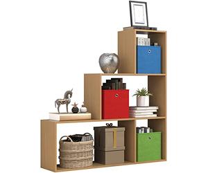 VCM Holz Stand Treppenregal Stufenregal Standregal Raumteiler Bücherregal Dubila M Hêtre