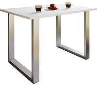 VCM Holzesstisch | H. 76 x B. 140 x T. 80 cm | hochwertiges und massives Fußgestell | Füße aus Eisen | Küchentisch - Xona U Blanc