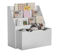VCM Holzregal mit Rollen Schublade | platzsparendes Kinder Regal | Maße: H. 80 x B. 73 x T. 30 cm | Elegantes Regal stehend | Aufbewahrungsbox | Bücherregal | Aufbewahrungsregal - Besira L Blanc