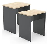 VCM Lot de 2 tabourets en Bois Cube Repose-Pieds Table d'appoint Esal Lot de 2 tabourets en Bois Cube Repose-Pieds Table d'appoint Esal Anthracite/Chêne Miel