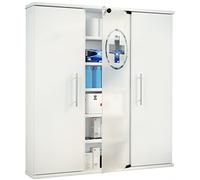 VCM Medizinschrank | Maße ca. 92 x B. 88 x T. 18 cm | Apothekerschrank abschließbar mit DREI Drehtüren | stehend | Arzneischrank - Santila Blanc