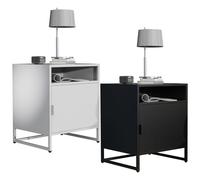 VCM Métal, Table de nuit, Table d'appoint, Porte battante, Console, Table de nuit, Flokas Noir