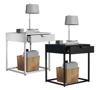 VCM Métal, Table de nuit, Table d'appoint, Tiroir, Console, Table de chevet, Flokas Blanc