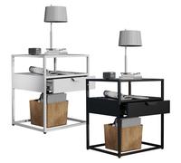 VCM Métal, Table de nuit, Table d'appoint, Tiroir, Console, Table de chevet, Flokas Blanc