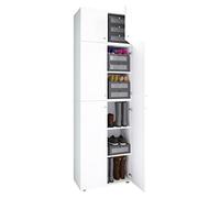VCM Meuble à chaussures en bois | Dimensions (H x l x P) : 223 x 70 x 39 cm | Armoire polyvalente | 5 compartiments | 4 portes pivotantes | Meuble avec 2 portes - Lona Blanc