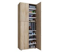 VCM XXL bois Grande armoire à chaussures Commode à chaussures Étagère à chaussures Bottes Grande Lona 9 compartiments Brun