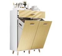 VCM Meuble a Linge Sale, Meuble Panier a Linge intégré, Panier a Linge Meuble, Panier a Linge Compartiments, Meuble Panier à Linge, buanderie Meuble Blanc/Chêne Miel