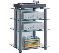 VCM Meuble HiFi Rack Armoire Phono Etagère en Aluminium Verre Phono Mediaregal Bilus Meuble HiFi Rack Armoire Phono Etagère en Aluminium Verre Phono Mediaregal Bilus Verre Clair