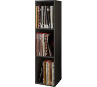VCM Meuble Tourne Disque Vinyle, riles Vinyle, Meuble Rangement Vinyle Bois Disques vinyles LP Stand Étagère d'archivage Support de Rangement Platto 3 Compartiments Noir