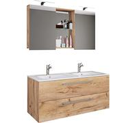 VCM Meuble Vasque Salle de Bain, Ensemble Salle de Bain Meuble, Ensemble Meuble Vasque Salle de Bain 3-pièces Double lavabo 2 lavabos Ensemble de Meubles de Salle de Bains lavabo Budasi SC Chêne Miel