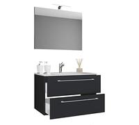 VCM Meuble Vasque Salle de Bain, Ensemble Salle de Bain Meuble, Ensemble Meuble Vasque Salle de Bain 3-pièces lavabo Meuble de Salle de Bains Ensemble lavabo Badinos tiroir Miroir Noir