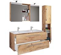 VCM Meuble Vasque Salle de Bain, Ensemble Salle de Bain Meuble, Ensemble Meuble Vasque Salle de Bain 4-pièces Double lavabo 2 lavabos Ensemble de Meubles de Salle de Bains lavabo Budasi SC Chêne Miel