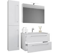 VCM 4-pièces lavabo meuble de salle de bains ensemble lavabo Badinos tiroir SC 4-pièces lavabo meuble de salle de bains ensemble lavabo Badinos tiroir SC Blanc