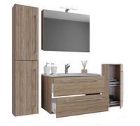 VCM Meuble Vasque Salle de Bain, Ensemble Salle de Bain Meuble, Ensemble Meuble Vasque Salle de Bain 5-pièces lavabo Meuble de Salle de Bains Ensemble lavabo Badinos tiroir SC Chêne Sonoma (scié)