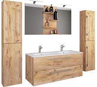 VCM 5-pièces double lavabo 2 meubles de salle de bains ensemble lavabo Budasi miroir 5-pièces double lavabo 2 meubles de salle de bains ensemble lavabo Budasi miroir Brun