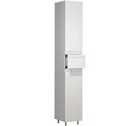 VCM Meubles de Salle de Bains en Bois Étagère de Salle de Bains Armoire Haute sans poignée Tiroir Portes battantes Silora Blanc