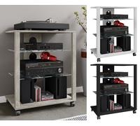 VCM Meubles Hifi Racks Armoire Phono mobile Etagère en verre à roulettes Phono Mediaregal Folas Noir