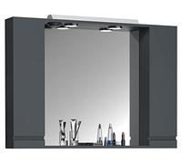 VCM Miroir de Salle de Bain Miroir Mural Largeur 100 cm Miroir Suspendu Armoire de Toilette Salle de Bain Porte tournante sans poignée éclairage Silora XL Anthracite