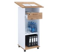 VCM Pupitre en Bois pour Orateur Mobile Table Haute sur roulettes Tiroir Melta Pupitre en Bois pour Orateur Mobile Table Haute sur roulettes Tiroir Melta Blanc/Chêne Miel