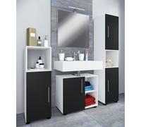 VCM Flandu III Ensemble de meubles de salle de bain 4 pièces comprenant meuble bas, armoire midi, armoire haute et miroir, meubles de salle de bain - Flandu III blanc/noir