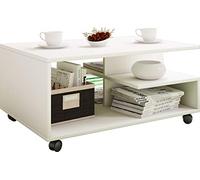 VCM Table Basse en Bois Table de Salon sur Roulettes Table Basse Stango Blanc 80 cm