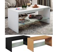 VCM Table basse en bois Table de salon Table d'appoint en verre Wisal Table basse en bois Table de salon Table d'appoint en verre Wisal Blanc