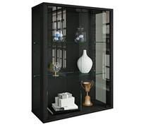 VCM Udina Vitrine Mural Udina - sans Éclairage LED Vitrine Décoration Rangement Vitre, Bois, Noir, 80 x 60 x 25 cm