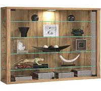 VCM Vitrine murale Salon Vitrosa L Chêne Miel, Armoire vitrine, Meuble vitrine en verre colonne murale suspendue 83 cm, avec 4 étagères réglables