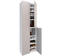 VCM XL Bois Grande Armoire à Chaussures Étagère à Chaussures Grande Botte Meuble d'entrée Lona 10 Compartiments Portes battantes Blanc/Gris