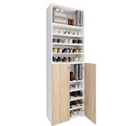 VCM XL Bois Grande Armoire à Chaussures Étagère à Chaussures Grande Botte Meuble d'entrée Lona 10 Compartiments Blanc/Chêne Sonoma