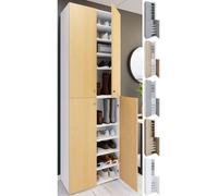 VCM XL Bois Grande Armoire à Chaussures Étagère à Chaussures Grande Botte Meuble d'entrée Lona 10 Compartiments Portes battantes Blanc/Gris