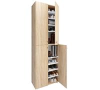 VCM XL Bois Grande Armoire à Chaussures Étagère à Chaussures Grande Botte Meuble d'entrée Lona 10 Compartiments Portes battantes Chêne Sonoma