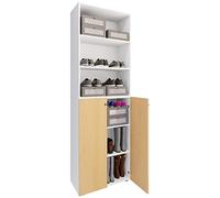 VCM XL Bois Grande Armoire à Chaussures Étagère à Chaussures Grande Botte Meuble d'entrée Lona 6 Compartiments Blanc/Hêtre