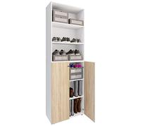 VCM XL Bois Grande Armoire à Chaussures Étagère à Chaussures Grande Botte Meuble d'entrée Lona 6 Compartiments Blanc/Chêne Sonoma