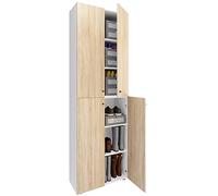 VCM XL Bois Grande Armoire à Chaussures Étagère à Chaussures Grande Botte Meuble d'entrée Lona 6 Compartiments Portes battantes Blanc/Chêne Sonoma