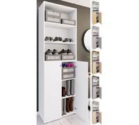 VCM XL Bois Grande Armoire à Chaussures Étagère à Chaussures Grande Botte Meuble d'entrée Lona 6 Compartiments Blanc